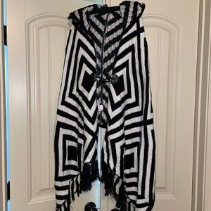 Black and white Aztec style poncho